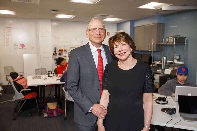 Michael and Ann Sherman pose in the Sherman Center for Engineering Entrepreneurship Education.