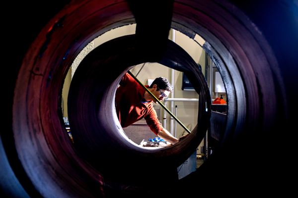 Professor Andrew Myers working on the development of an innovative floating wind turbine.