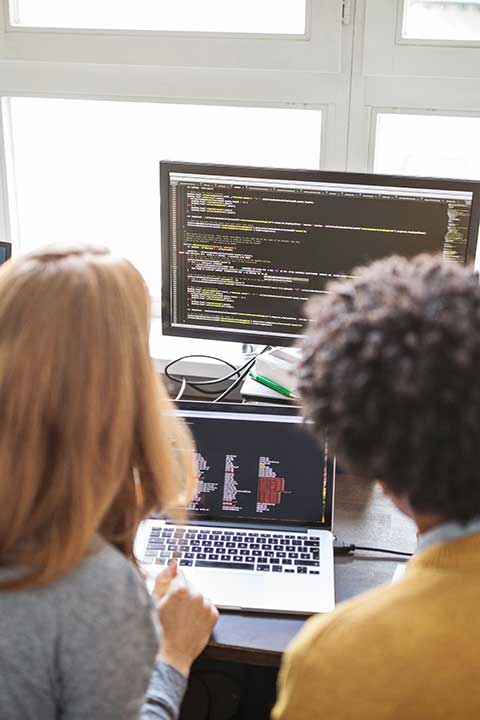 students working with computer