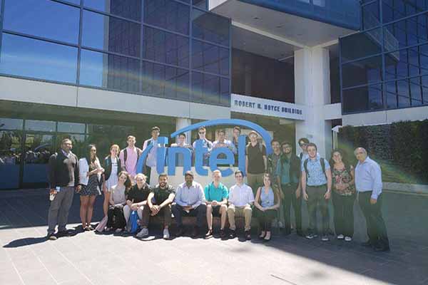group of students in front of Intel headquarters