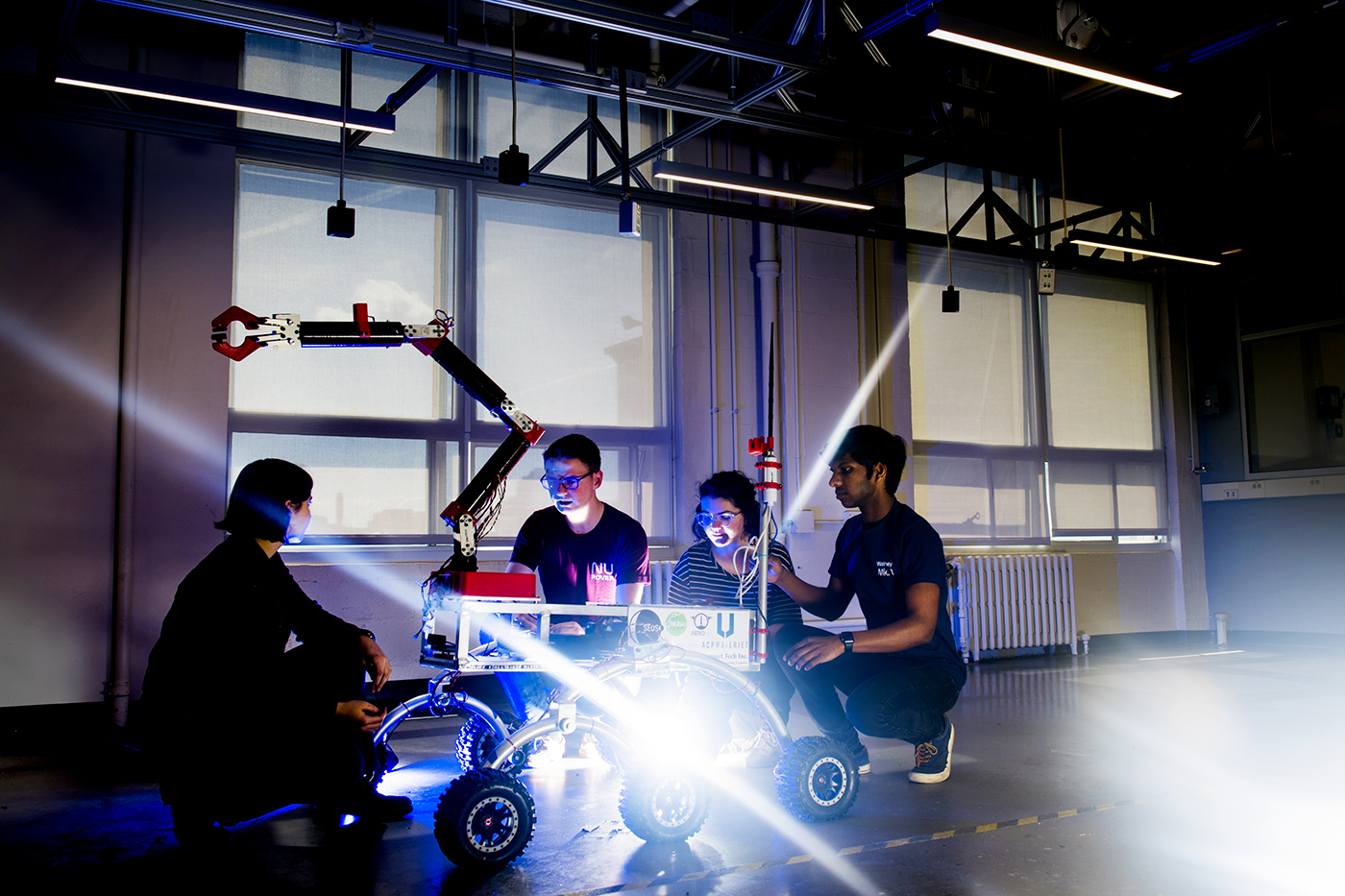 students working on robotics project