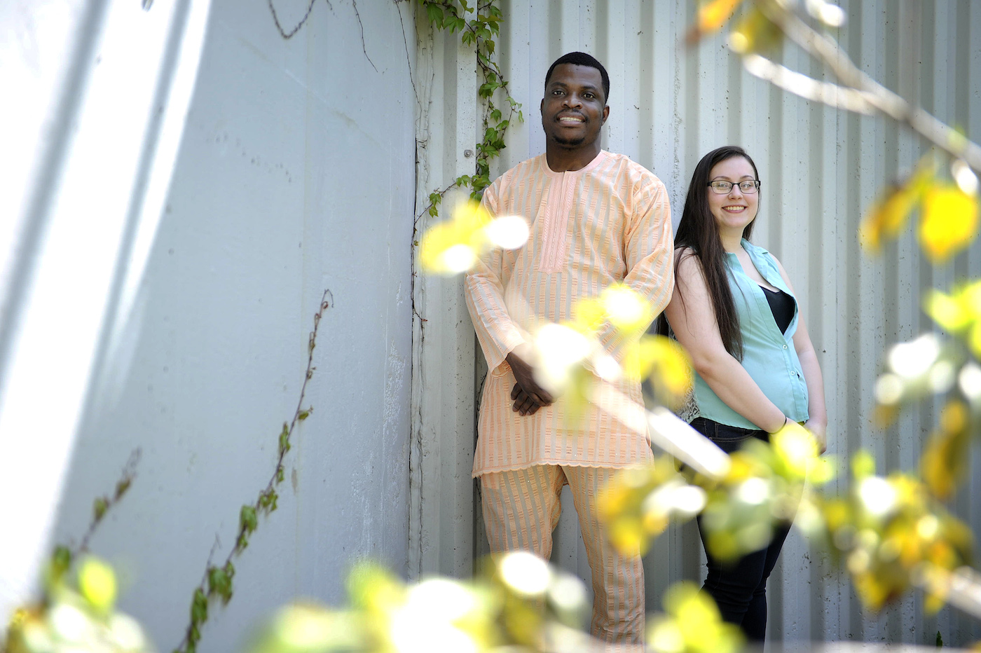 May 23, 2016 - BOSTON, MA. - Taj Akinbode, SSH'17, and Peyton Perry, E'20, pose for a portrait at Northeastern University on May 23, 2016. The two students have been selected to be part of Oxfam America's Change Initiative. Photo by Matthew Modoono/Northeastern University