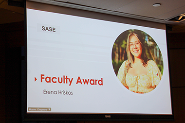 image of erena hriskos projected on a screen