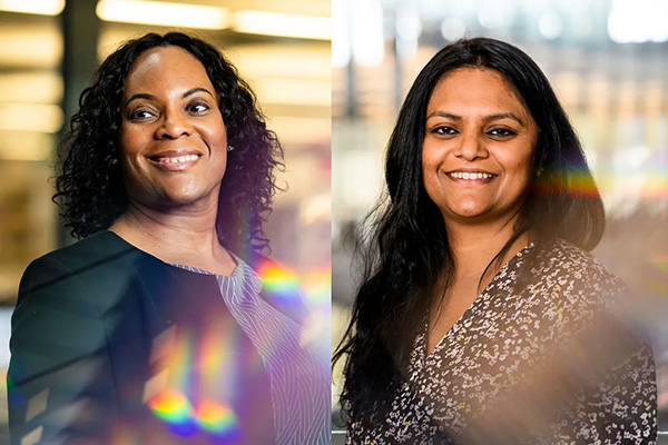Headshots of Northeastern bioengineers Eno Ebong (left) and Ambika Bajpayee (right).