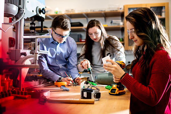 students working on lunar project in lab