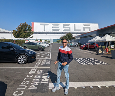 keshab siddhant outside Tesla manufacturing