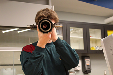 Kelso fielder holding a hallow pulsejet engine