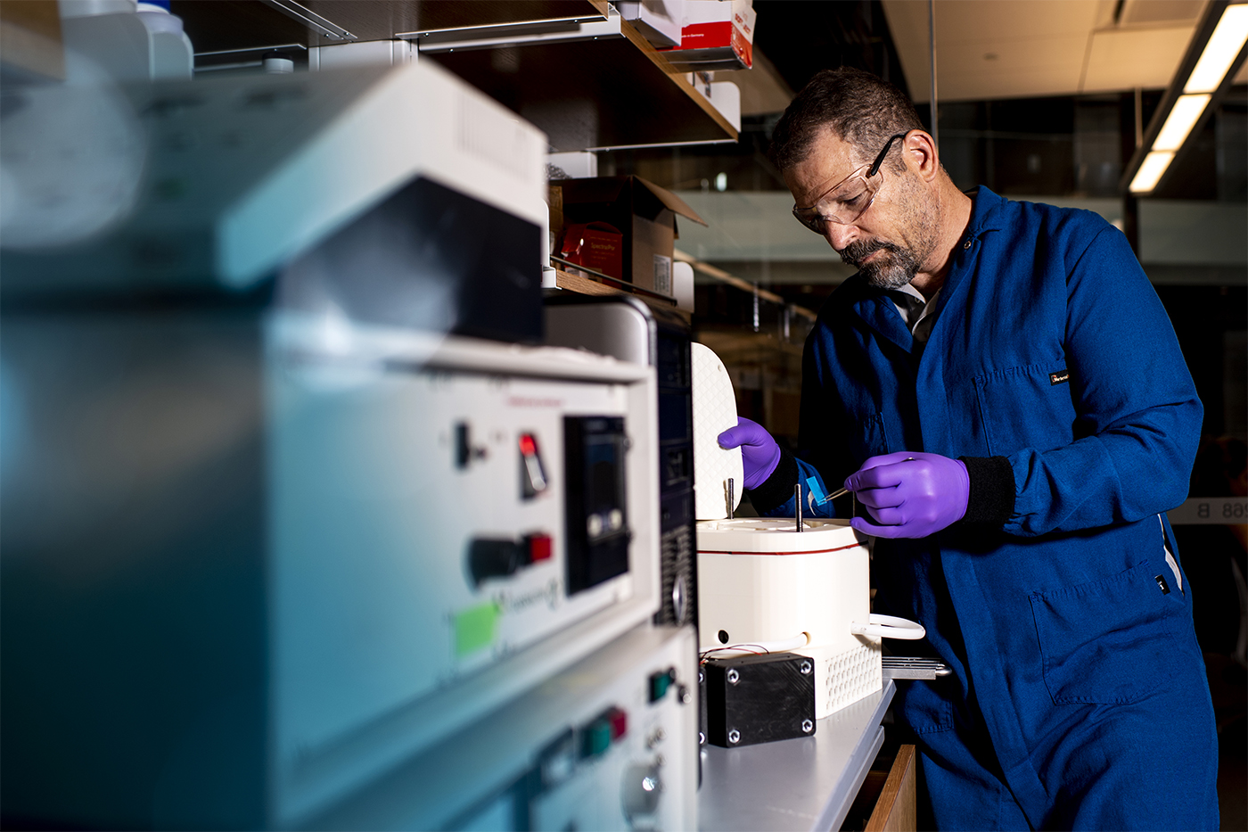 professor working in bioengineering lab