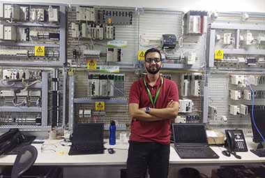 student in lab at work